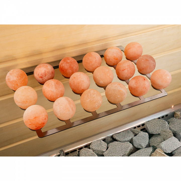 SAUFLEX zoutballen voor sauna's – set van 18 stuks met standaard