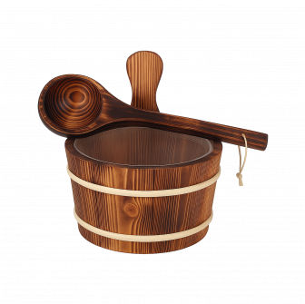 SAUFLEX houten emmer en pollepel 4 l, gebrand espen