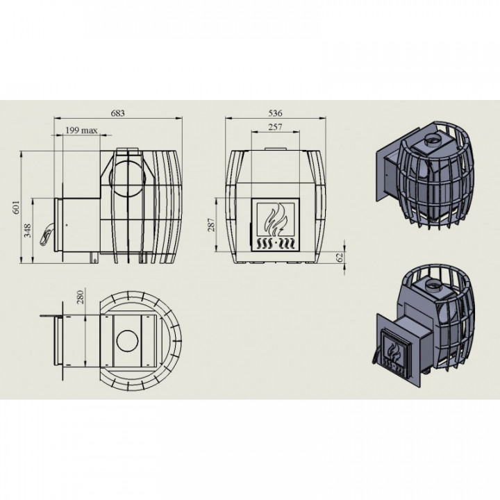 Houtgestookte saunakachel – TEPLODAR ETNA Barrel 12