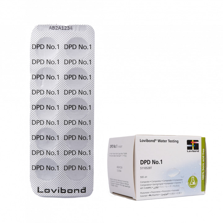 Watertesttabletten DPD 1, voor fotometer, bepaling van chloor- en broomgehalte, 10 tabletten