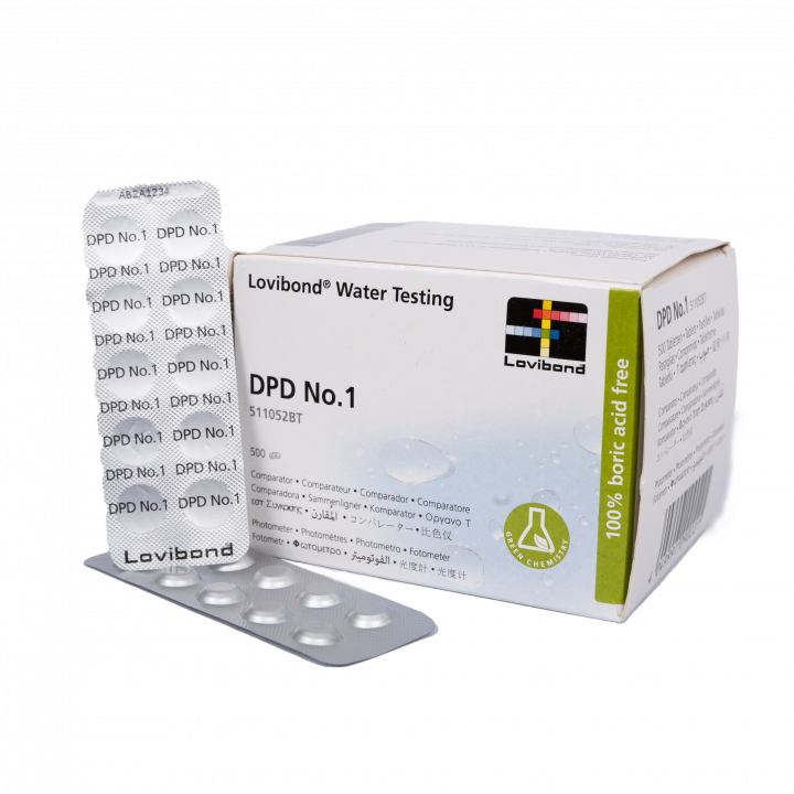 Watertesttabletten DPD 1, voor fotometer, bepaling van chloor- en broomgehalte, 10 tabletten