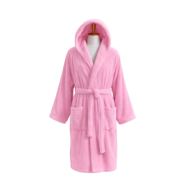 Velours badjas met capuchon, roze 