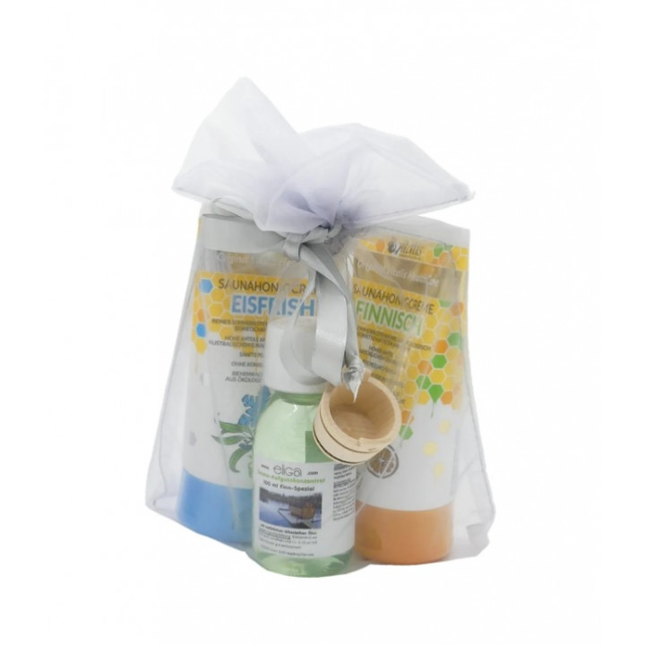 Cadeauset voor heren. Saunahoning en saunaolie.