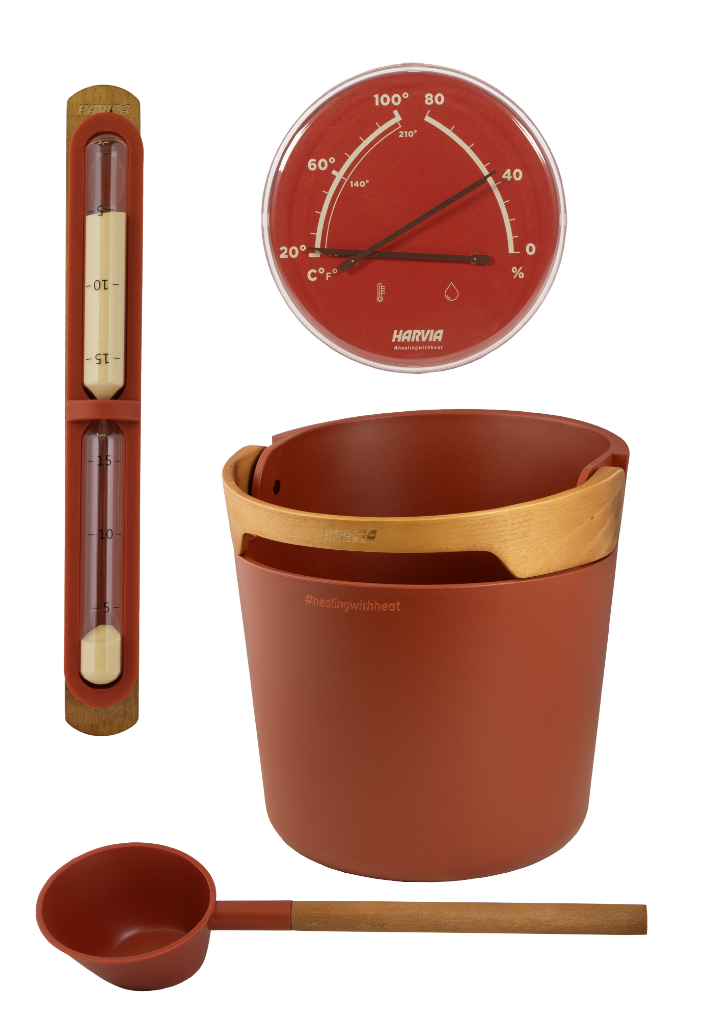 HARVIA sauna-emmer, hygrometer en zandloper set