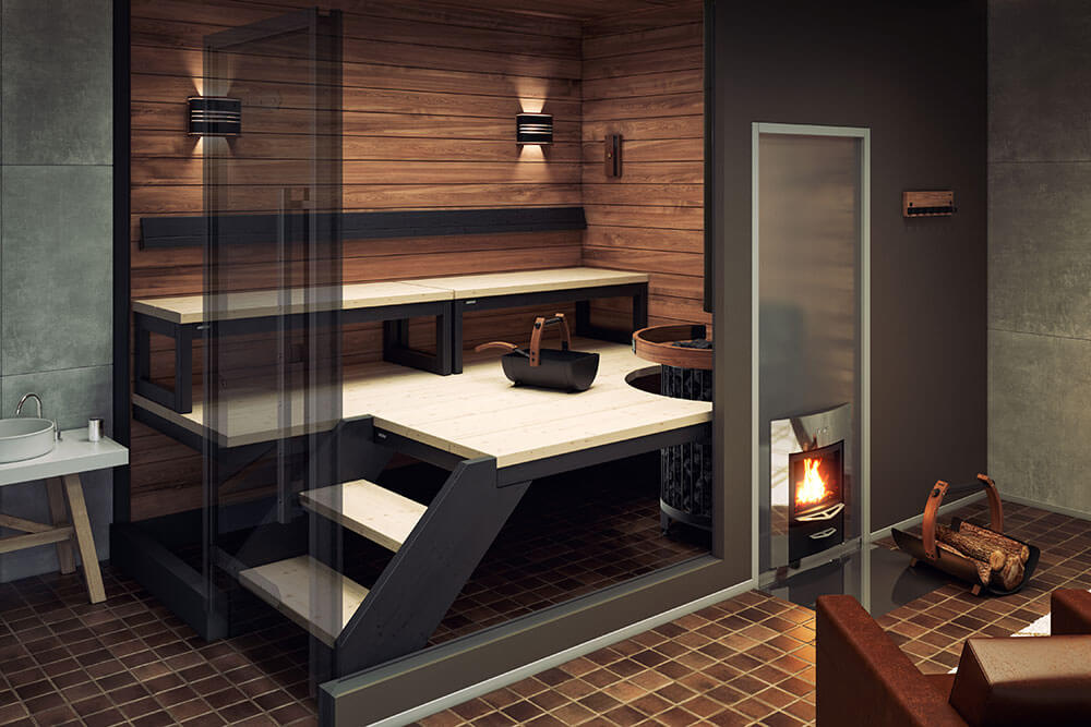Hedendaagse sauna met houtkachel